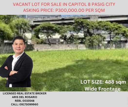 488 sqm Wide-Frontage Vacant Lot for Sale in Capitol 8 Subdivision, Pasig City