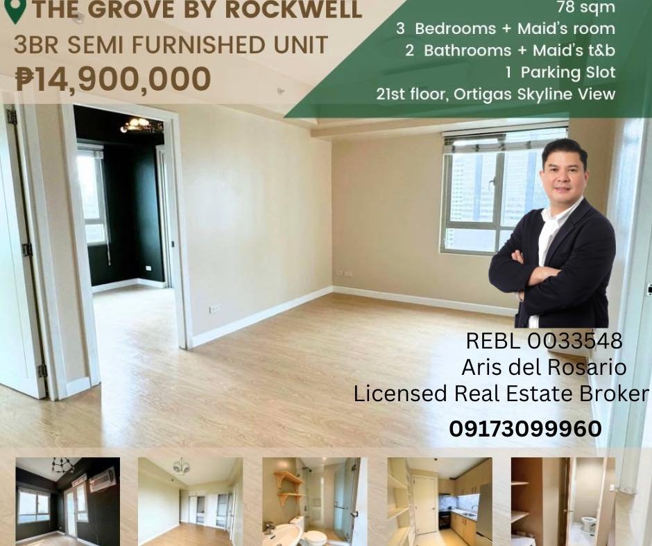 3BR Condo with Parking for Sale in The Grove by Rockwell, Pasig City